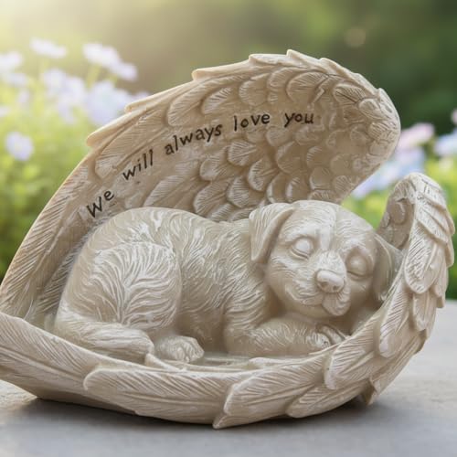 Comfy Hour 8.2 Inch Dog Angel Statue, Sleeping Pet Memorial | Dog Bereavement Gift, Angel Wings, Gray Resin, We Will Always Love You Inscription, Shelf Or Mantel Decor