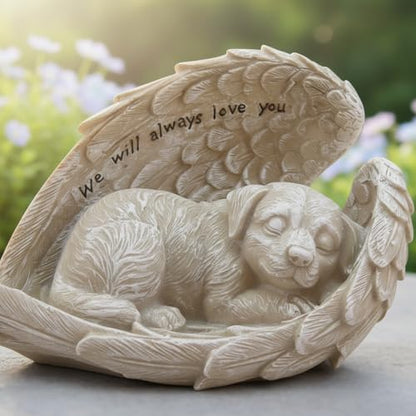 Comfy Hour 8.2 Inch Dog Angel Statue, Sleeping Pet Memorial | Dog Bereavement Gift, Angel Wings, Gray Resin, We Will Always Love You Inscription, Shelf Or Mantel Decor