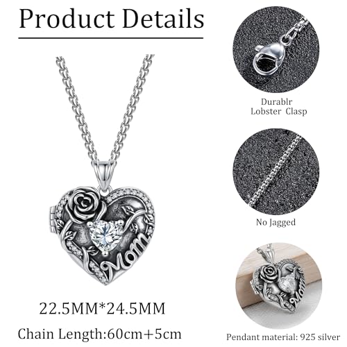 925 Sterling Silver Pictures Locket Necklace for Women Men - color: Black plated 7