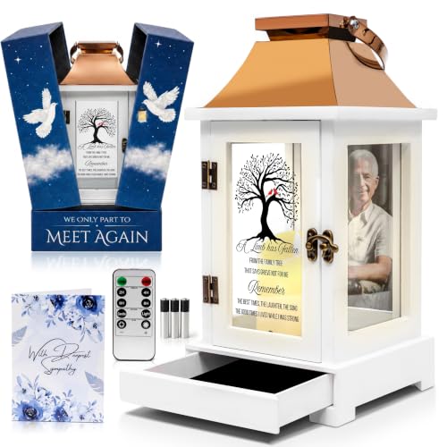 Memorial Lantern with Photo Frame & Keepsake Drawer | Sympathy Gifts for Loss of Loved One, Mom, Dad, Husband, Father | Bereavement Memorial Gifts | LED Candle with Timer | Grief Gifts by STILLWIND - color: Family Tree / Copper