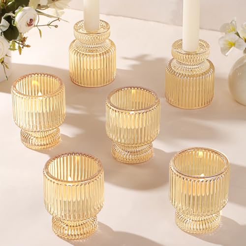 DARJEN 6 Pcs Gold Candlestick Holders - Glass Taper Candle Holders Tealight Votive Candle Holders for Table Centerpieces, Wedding, Dinner Party, Home, Gifts - color: Gold, size: 6Pcs