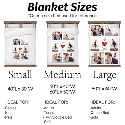 Printwoo I Love You Gifts for Couples, Custom Blanket with Photos, Personalized Blankets with Pictures, Photo Blankets Using My Own Photos, Personalised Gifts for Girlfriends, Boyfriends - color: 6 Photos