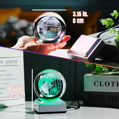 Ornalrist 3.15'' 3D Earth Crystal Ball with Silver LED Colorful Light Base - color: Earth