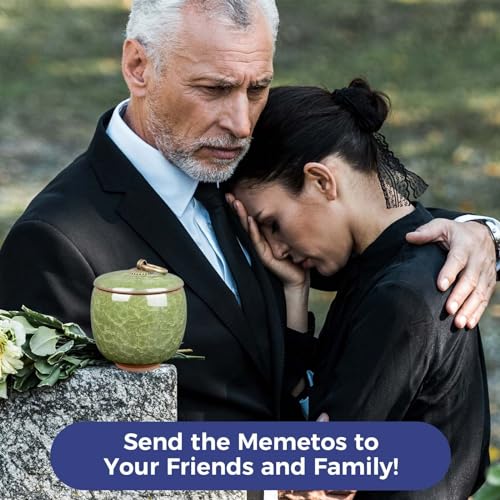 Small Urns for Human Ashes Keepsake, Ceramic Ice Crack Memorial Keepsake Cremation Urns Token Urns Mini Sharing Funeral Urns with Black Premium Box,Light Green - color: Light Green