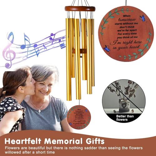 Memorial Wind Chimes for Outside – Sympathy Wind Chimes for Loss of Loved One, Bereavement Gifts for Loss of Dad, Mom, Baby, Brother, or Friend – Outdoor Remembrance Gift in Gold (Round Design) - size: Gold - Round Design