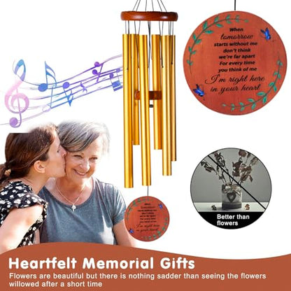 Memorial Wind Chimes for Outside – Sympathy Wind Chimes for Loss of Loved One, Bereavement Gifts for Loss of Dad, Mom, Baby, Brother, or Friend – Outdoor Remembrance Gift in Gold (Round Design) - size: Gold - Round Design