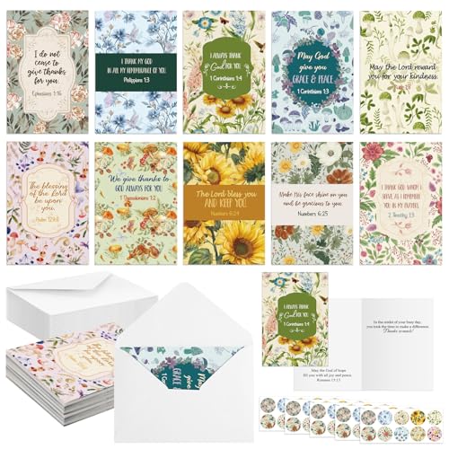 Affrolling 50 Pcs Christian Thank You Cards Bulk with Envelopes Stickers - style: Vintage Flower