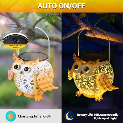 Solar Lantern Outdoor Lights, Cute Metal Solar Owl Lamp with Sound - size: Owl
