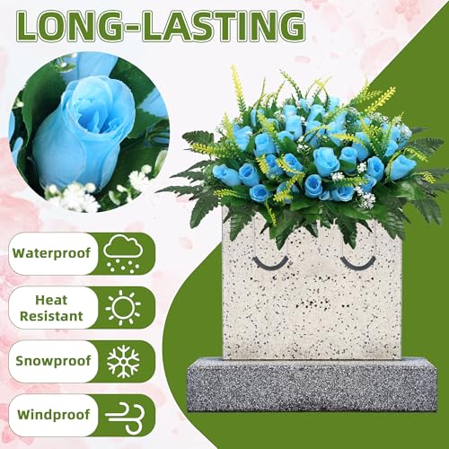 Cemetery Headstone Flower Saddle, Blue Silk Roses, 19x9x27 Inches, 1 Piece, Traditional Elegant Style, Artificial Grave Flowers, Grave Tombstone Decorations - color: Blue