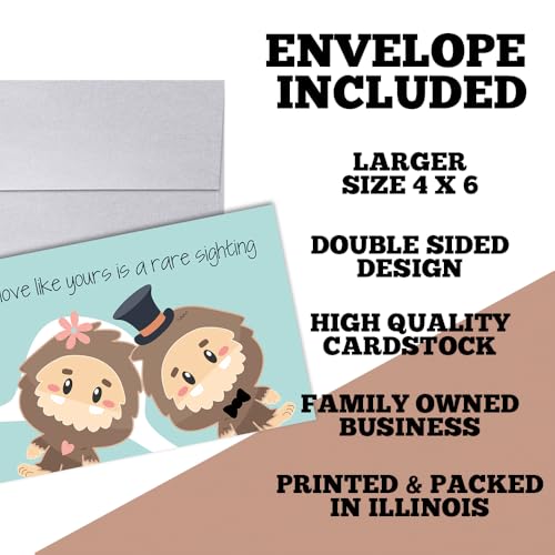 Funny Wedding Card for Newlyweds – Rare Sighting Silly Big Foot Themed Greeting for Bride and Groom Wedding Day- Congratulations to the Happy Couple 4X6 inch Card with Silver Envelope Included - style: Bigfoot
