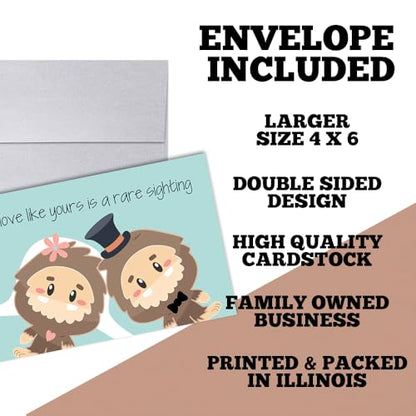 Funny Wedding Card for Newlyweds – Rare Sighting Silly Big Foot Themed Greeting for Bride and Groom Wedding Day- Congratulations to the Happy Couple 4X6 inch Card with Silver Envelope Included - style: Bigfoot