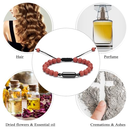 Oinsi Lava Rock Bracelet With Tube Memorial Urn Jewelry For Ashes Of Loved Ones Keepsake Cremation Bracelet Women Men Adjustable Length - color: Brown-Red