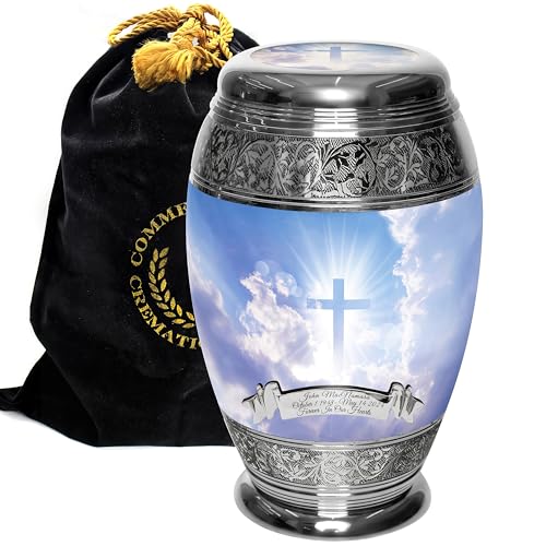 Heavenly Cross Cremation Urns for Human Ashes Adult Male & Female Urns - color: Heavenly Cross - Engraved Ribbon, size: Extra Large