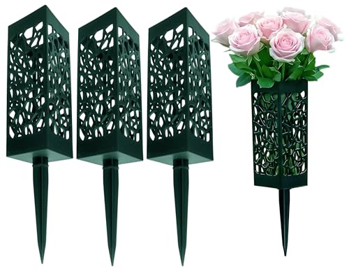 Cemetery Vase, Memorial Floral Vases, Headstones Flower Holder, Flower Pots for Outdoor Plants, Decorative Plastic Containers (Set of 3, Green) - color: Green