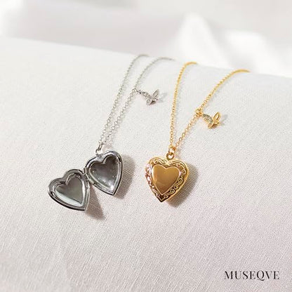 Heart Locket and Butterfly Pendant Necklace for Women Girls • 14K Gold Plated Photo Lockets that Hold Picture Jewelry • Mothers Day Love Gifts Ideas [HN-LK] - color: Silver, style: Jewelry Box