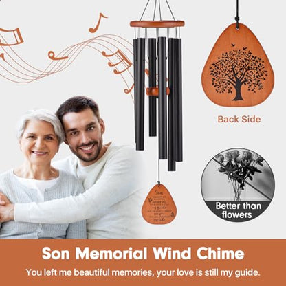 AMBOBE Memorial Sympathy Gifts for Loss of Son, 32" Memorial Wind Chimes | Loss of Son Sympathy Gifts, Remembrance/Bereavement Gifts for Loss of Son, Windchimes in Memory of Son - size: Black - Son