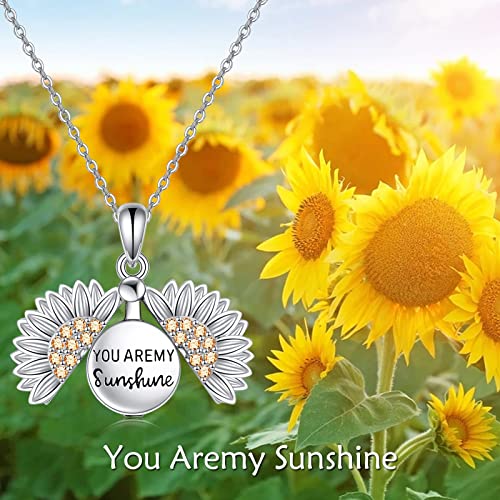 Heart/Cross/Infinity Moonstone Urn Necklace for ashes for Women Sterling Silver Dainty Cremation Jewelry Trendy Ashes Keepsake Memorial Gift for Mother/Grandma/Sister/Husband - style: Sunflower
