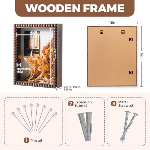 Muzilife 11x14 Shadow Box Pine Wood with Unique Bead Door, 3.18 Deep, Black - color: Brown-bead Shape, size: 11"x14"