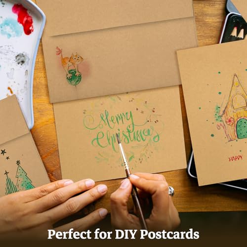 5x7 Brown Kraft Blank Note Cards with Envelopes 100 Pack (Not Folded) - color: Brown, size: 5x7