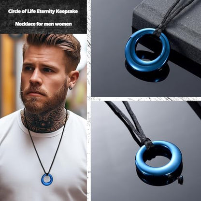 Hearbeingt Cremation Jewelry Urn Necklace for Ashes for Women Men, Circle of Life Eternity Memorial Pendant Ash Jewelry - color: Blue