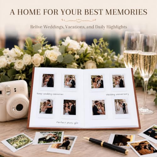 Ruibytree 128 Pockets Instant Mini Photo Album for 2x3 Pictures, Brown | Writing Space, Premium Vegan Leather, Flat-Fit Clear Pocket, Wedding Guest Book for Polaroid 2x3 Photos, Graduation Keepsakes - color: 128 Pocket Brown
