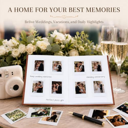 Ruibytree 128 Pockets Instant Mini Photo Album for 2x3 Pictures, Brown | Writing Space, Premium Vegan Leather, Flat-Fit Clear Pocket, Wedding Guest Book for Polaroid 2x3 Photos, Graduation Keepsakes - color: 128 Pocket Brown