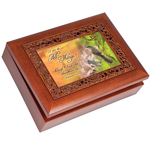 Cottage Garden Inspirational Music Box - All Things Plays Amazing Grace with Ornate Woodgrain Finish