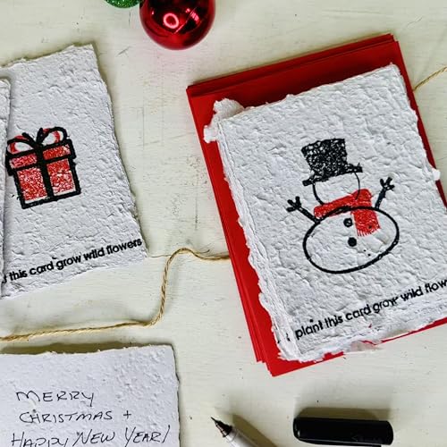 Set of 10 Seed Paper Holiday Greeting Cards with Envelopes - Plantable Christmas Cards