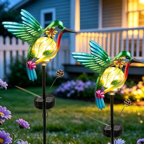 Solar Hummingbirds Garden Stake Lights for Outside 2 Pack - color: Orange-2 Pack