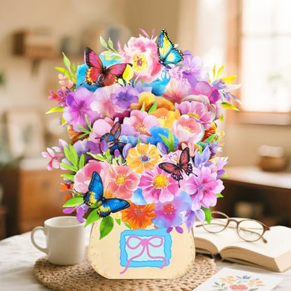 Pop Up Birthday Cards for Women | Butterflies & Paper Flowers Pop-Up Bouquet, With Envelope, Thank You Cards, Gift for Wife Mom Mother in Law - color: Watercolor Butterfly Bouquet