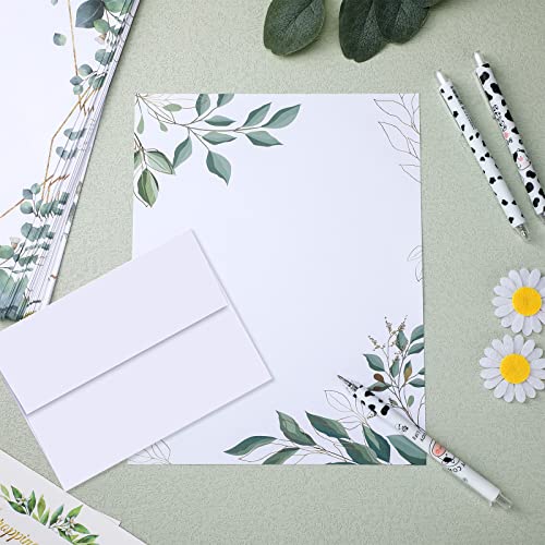 Teling 48 Sheets Decorative Printer Paper Writing Scrapbook Wedding Program Paper 8.27 x 10.6 Inches Greenery Flower Border Writing for Drawing Office Thank Greeting Stationery Supplies(Eucalyptus) - style: Eucalyptus
