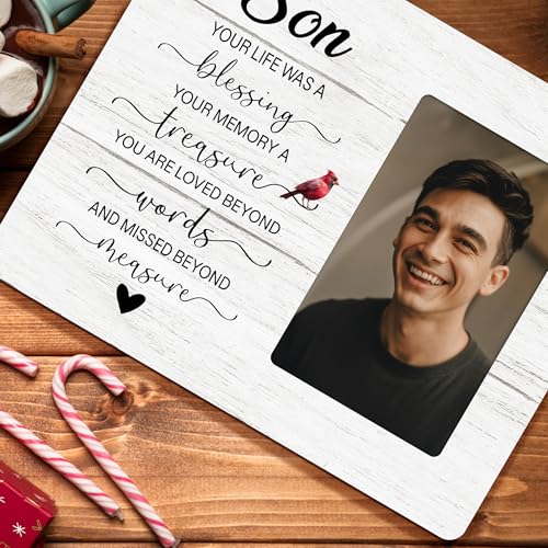 Memorial Picture Frame Gifts for Loss of Son, In Loving Memory Frame, Sympathy Gifts for Loss of Son Wooden Picture Frames, 4x6 inch Photo