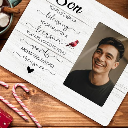Memorial Picture Frame Gifts for Loss of Son, In Loving Memory Frame, Sympathy Gifts for Loss of Son Wooden Picture Frames, 4x6 inch Photo