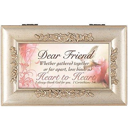 Cottage Garden Dear Friend Love Binds Heart Speckled Silver Petite Rose Jewelry Music Box Plays How Great Thou Art