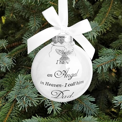 Christmas Memorial Feather Ball Angel Ornament I Have an Angel in Heaven I Call Him Dad Family Memorial Loss of Loved One Hanging Pendant Xmas Tree Décor - color: Dad