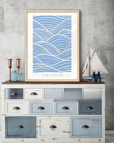 EcoHest 16x20 in Psalm 107:29 Ocean Waves Framed Christian Wall Art - color: Framed Christian, size: 20"L x 16"W