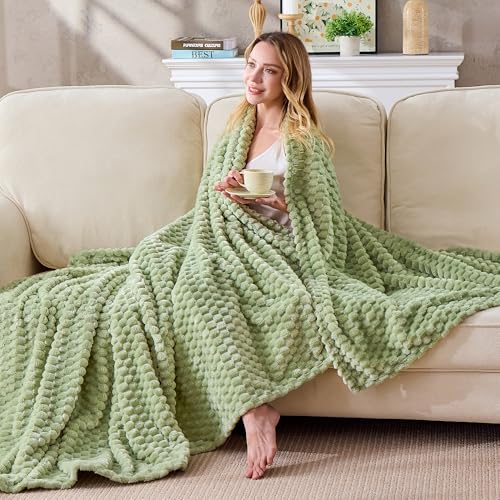330GSM 3D Jacquard Throw Blanket for Couch, Sage Green, 50"x60" - color: Sage Green, size: Throw(50"x60")