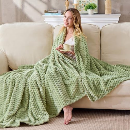 330GSM 3D Jacquard Throw Blanket for Couch, Sage Green, 50"x60" - color: Sage Green, size: Throw(50"x60")