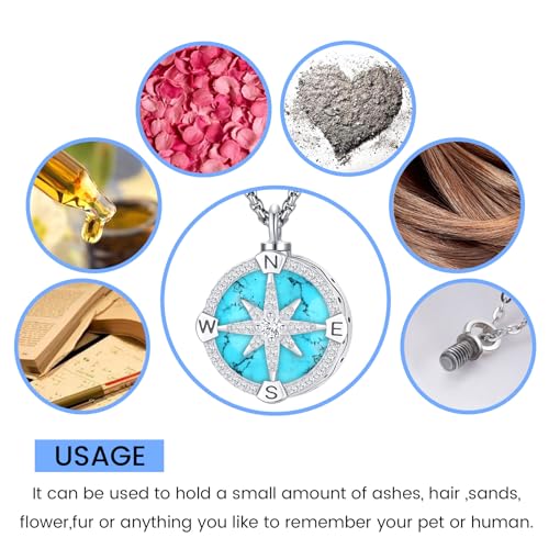Compass Necklace for Women Men 925 Sterling Silver Pendant Urn Necklaces for Ashes Picture Locket Necklace Anchor Necklace Viking Necklace Crystals CZ Moonstone Abalone Shell Turquoise Compass Jewelry - color: T-C-Compass Urn Necklace, style: Urn Necklace