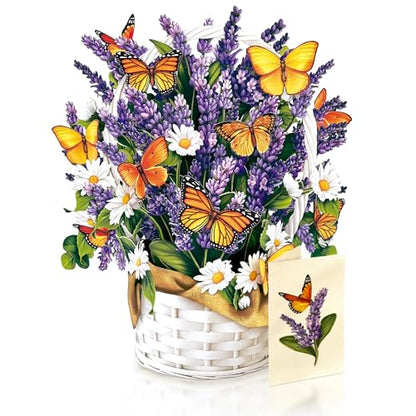 Freshcut Paper Pop Up Cards, Lavender & Butterflies, 12 Inch Life Sized Forever Flower Bouquet 3D Popup Greeting Card, Birthday & Thank You Card, Blank Notecard & Envelope (Pack of 2) - color: Lavender & Butterflies, size: 12 inches (Pack of 2)