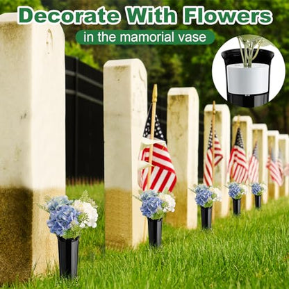 FillTouch 4 Pcs Cemetery Grave Vase Inserts Plastic Flowers Holder Bracket with 7 Hole Cylindrical Reusable Cemetery Flower Holder for Grave Vase Decorations, Keeping Bouquets in Place