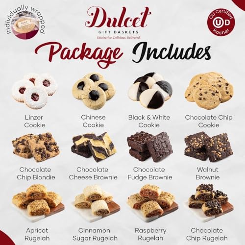 Dulcet Gift Baskets Sympathy Gift Baskets For Loss of Loved One Gourmet Gift Basket Filled with an Assortment of Cookies, Brownies, and Rugelah - Perfect Snack Box of Baked Goods for Sympathy Gifts, Thank You, Get Well, and More - style: Sympathy