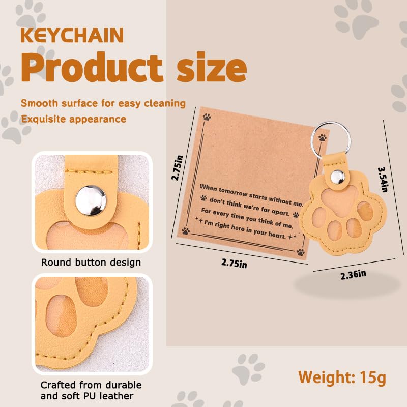 Leather Paw Print Keychain for Dog Cat Pet Hair Keepsake Keychain Sympathy Memorial Gift for Loss of Cat Dog Puppy - color: Yellow