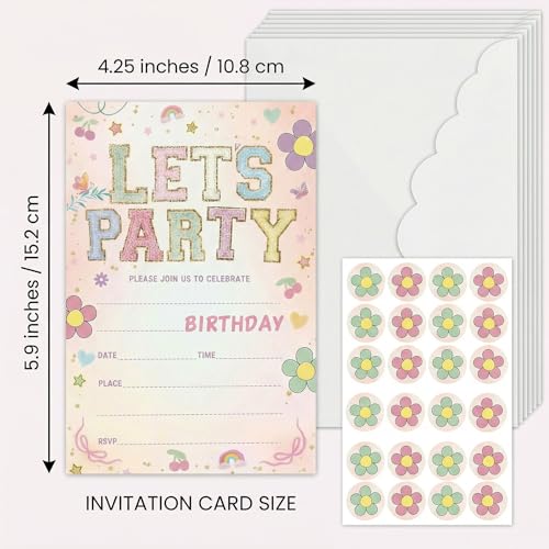 Let's Party! Birthday Invitations - Cute Flower - 20Pcs Double-Sided Fill- In Invitation Cards & Envelopes For Boys, Girls, Birthday Party Favor & Supplies 6 x 4 Inch - style: Flower