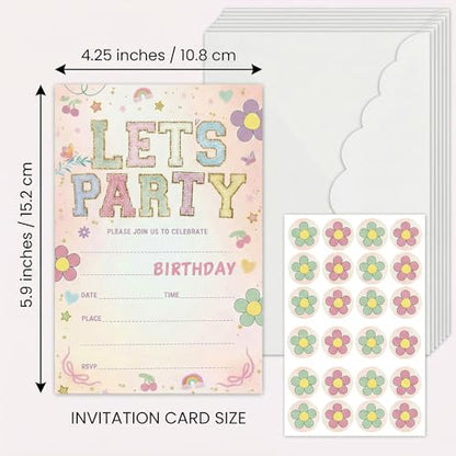 Let's Party! Birthday Invitations - Cute Flower - 20Pcs Double-Sided Fill- In Invitation Cards & Envelopes For Boys, Girls, Birthday Party Favor & Supplies 6 x 4 Inch - style: Flower