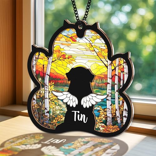 Personalized Angel Dog Memorial Suncatcher, Paw Suncatcher Remembrance Gift, Engraved Pet Memorial Ornament, Pet Sympathy Keychain, Loss of Animal Sympathy Card, Rainbow Bridge Dog Loss Gift - color: 01. Custom #1