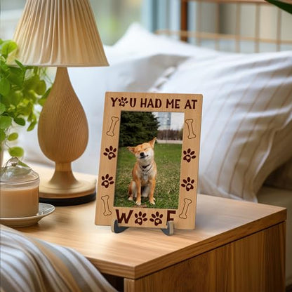 Dog Picture Frame, You Had Me At Woof - Wooden Tabletop Photo Frame With Stand, Dog Lover Gifts, Best Dog Ever Gifts, Pet Memorial Gifts, New Puppy Gifts, A22 - color: Rustic