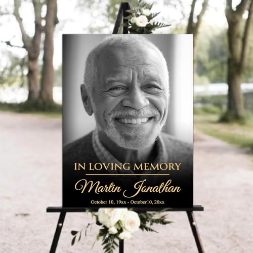 Custom Black Gold Funeral Welcome Signs, In Loving Memory Sign | Funeral Decorations, Celebrating The Life Of Sign, Plastic Sign Memorial Decorations, Memory Signs For Funerals - color: Version#10