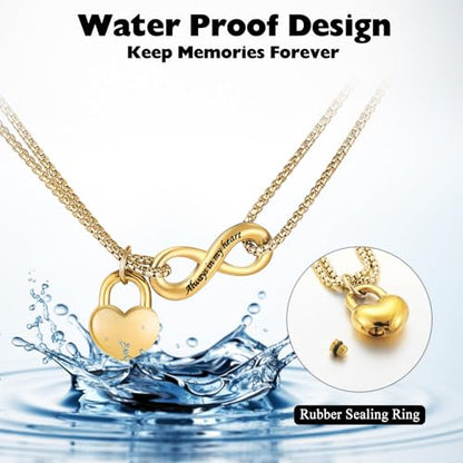 XIUDA Infinity Urn Necklace for Human Ashes Always in My Heart Cremation Necklace Stainless Steel Memorial Ash Jewelry for Women - color: Gold