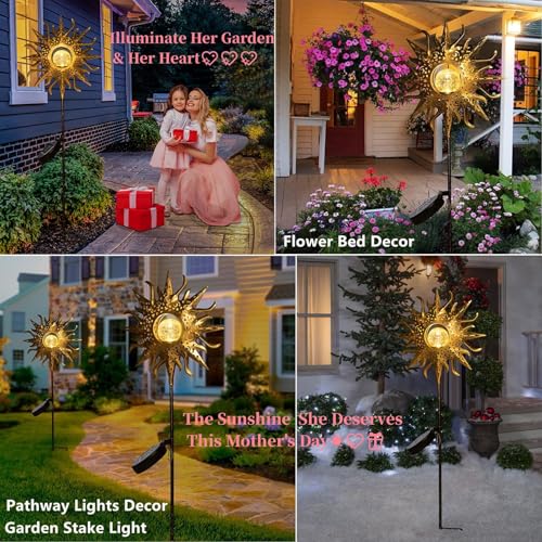 TAKE ME Sun Solar Lights Outdoor Waterproof Metal Garden Stakes for Patio Yard Walkway LawnPatio Mothers Gifts Mom Wife Grandma (Sun)